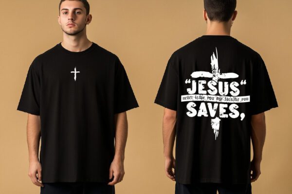 Oversize Tričko - Jesus Saves Never Leaves - Image 2