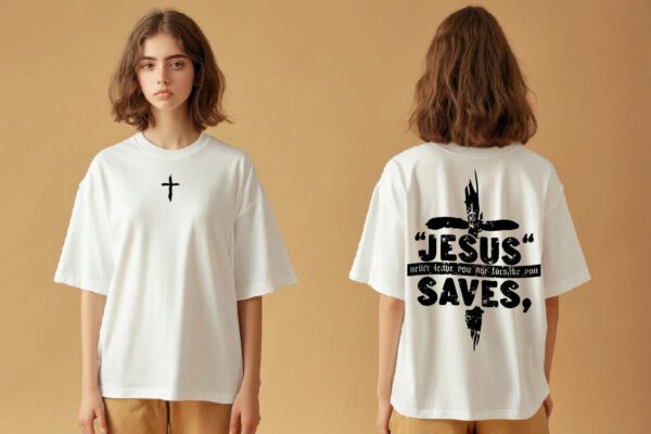 Oversize Tričko - Jesus Saves Never Leaves - Image 3
